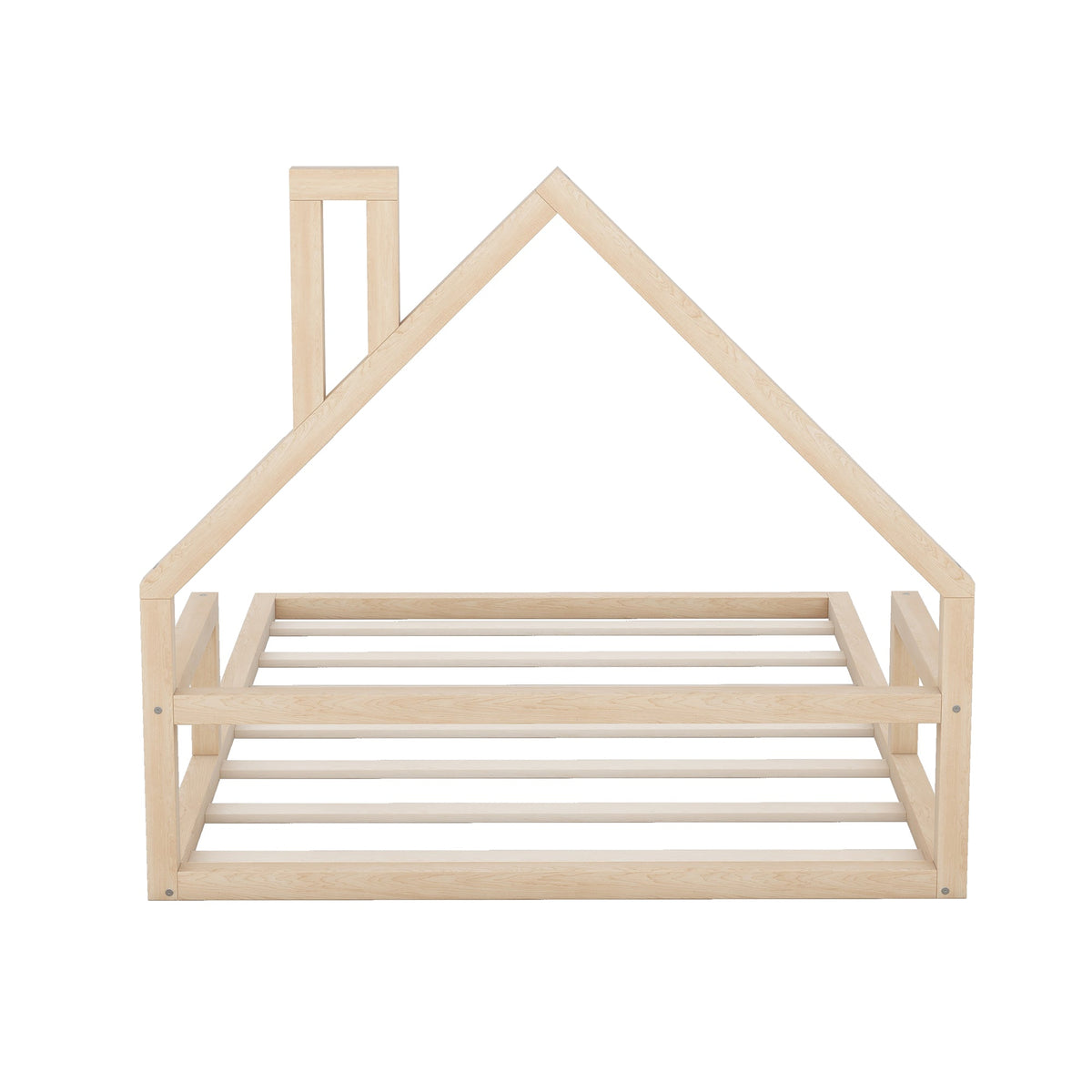 Full Size Kids Floor Bed with House-Shaped Headboard