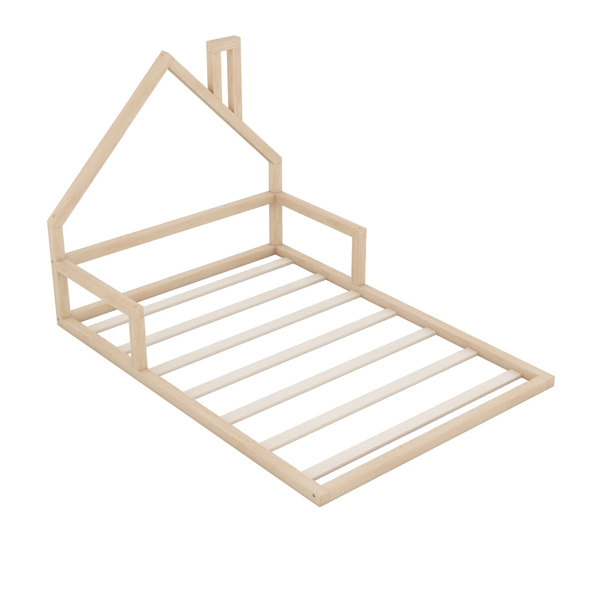 Full Size Kids Floor Bed with House-Shaped Headboard