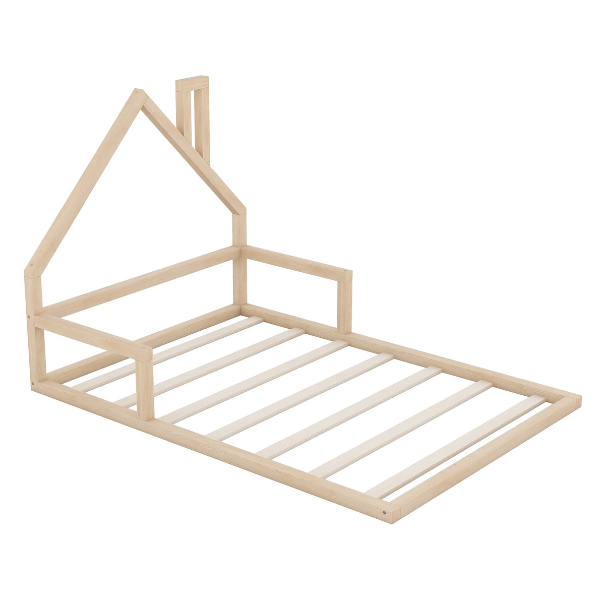 Full Size Kids Floor Bed with House-Shaped Headboard