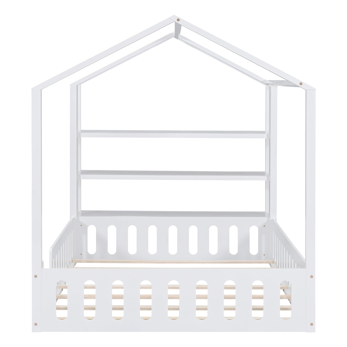 Full Size House Bed for Kids with Fence and Storage