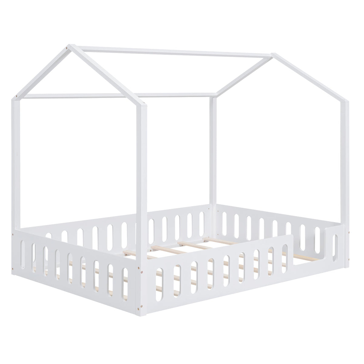 Full Size House Bed for Kids with Fence and Storage