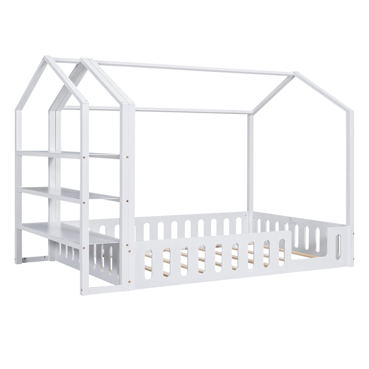 Full Size House Bed for Kids with Fence and Storage