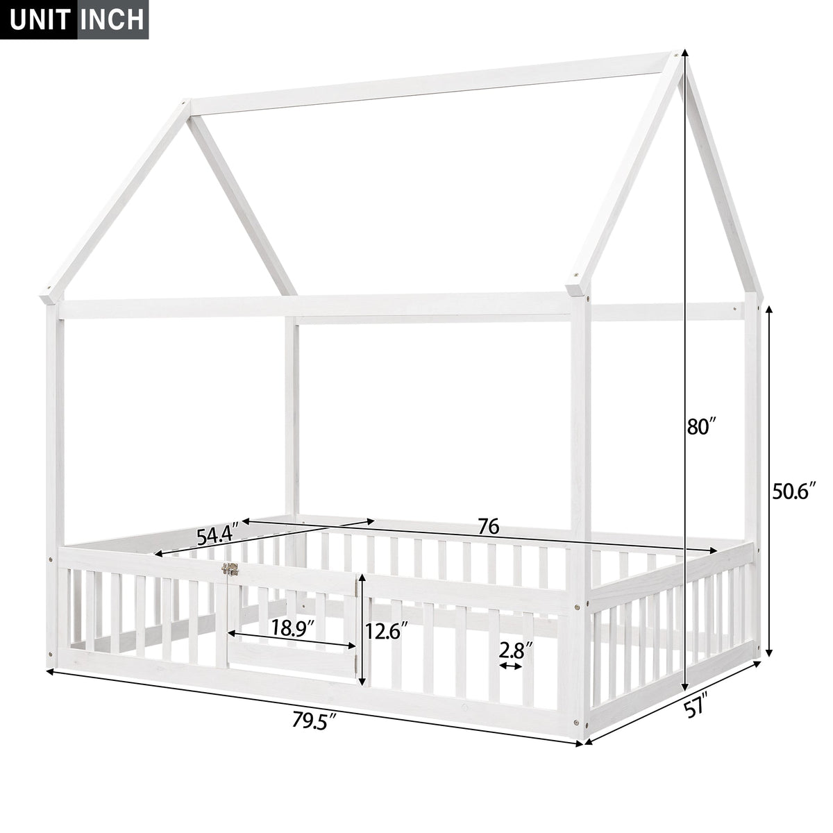 Full Size House Bed with Guard Rails and Gate