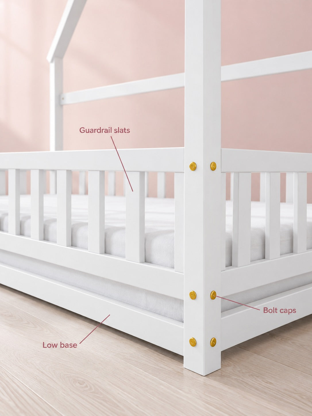 Full Size Wooden House Bed with Guardrails for Kids