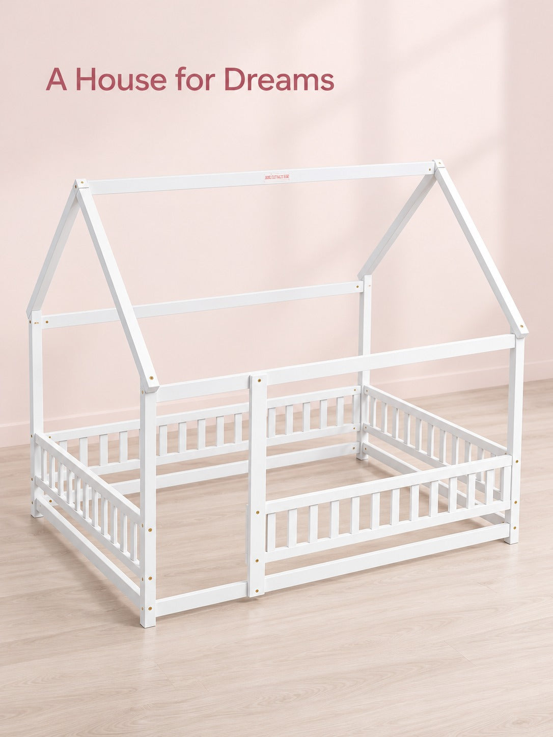 Full Size Wooden House Bed with Guardrails for Kids