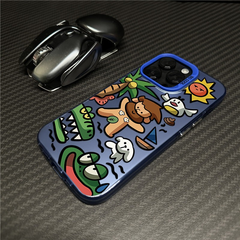Cartoon Island iPhone 14 Plus Case, Frosted Anti-Drop