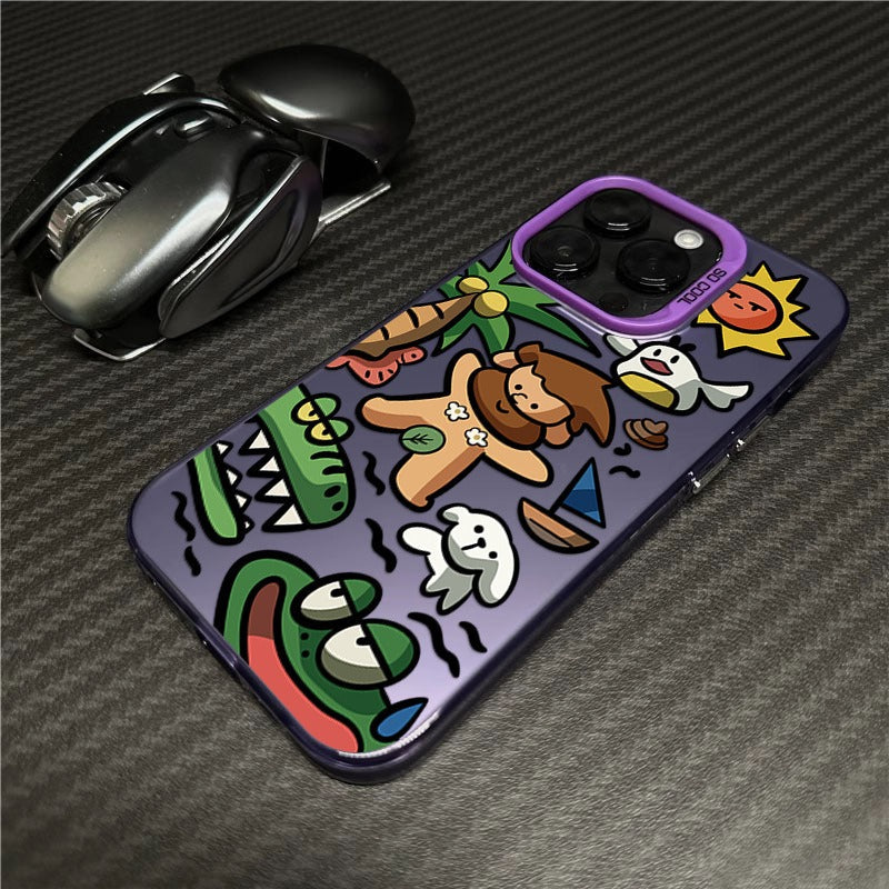 Cartoon Island iPhone 14 Plus Case, Frosted Anti-Drop