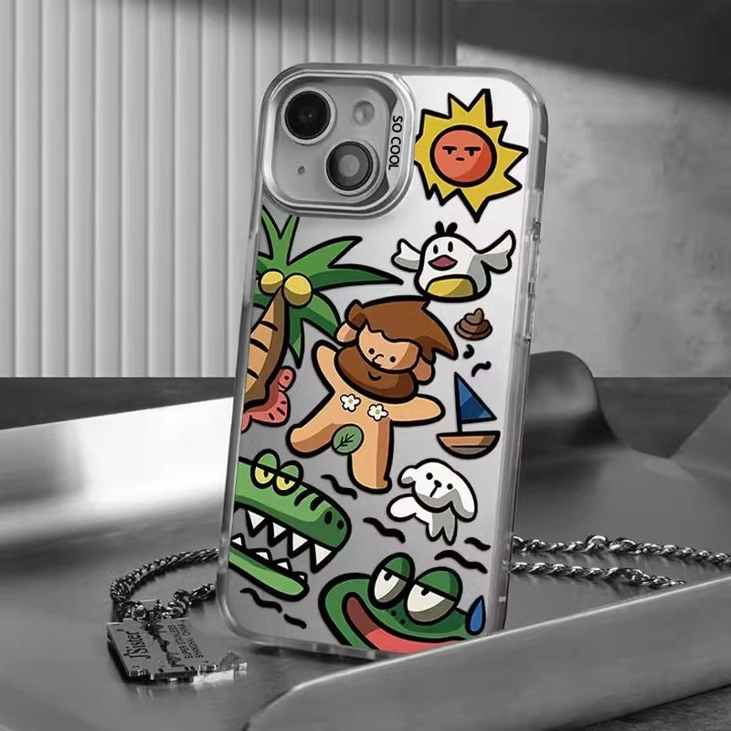 Cartoon Island iPhone 14 Plus Case, Frosted Anti-Drop