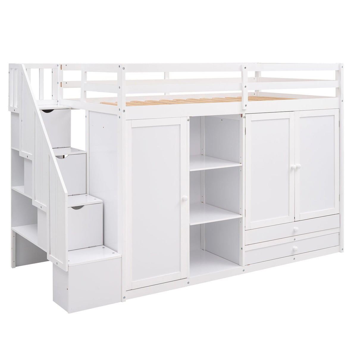 Loft Bed with Wardrobes and Drawers for Small Rooms