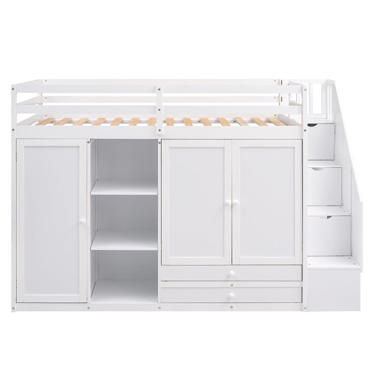 Loft Bed with Wardrobes and Drawers for Small Rooms