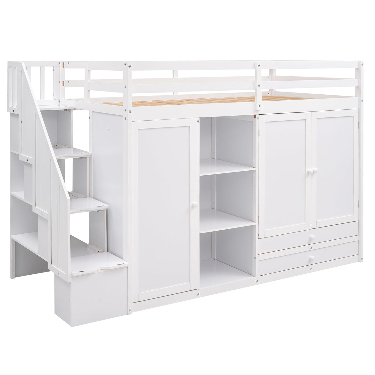 Loft Bed with Wardrobes and Drawers for Small Rooms