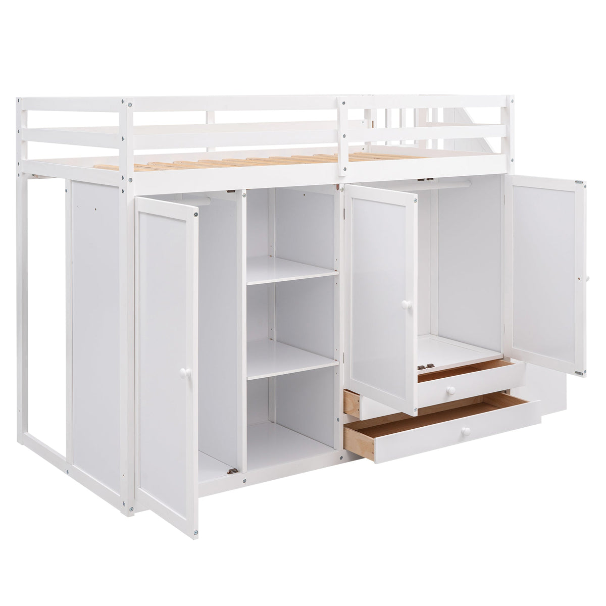 Loft Bed with Wardrobes and Drawers for Small Rooms