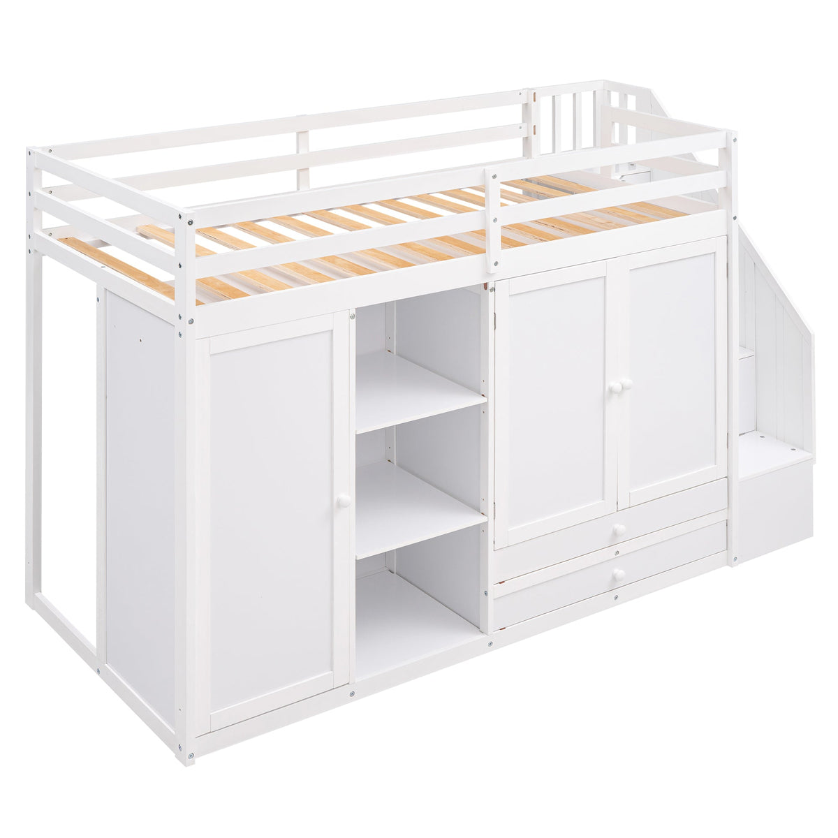 Loft Bed with Wardrobes and Drawers for Small Rooms