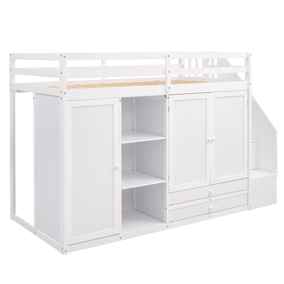 Loft Bed with Wardrobes and Drawers for Small Rooms