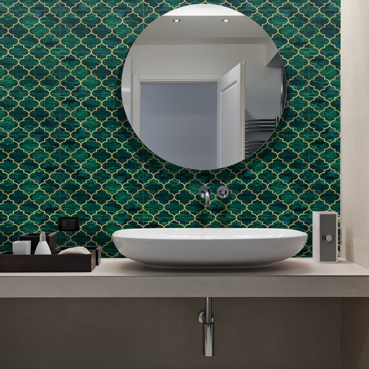 Wallpaper Sticker — Emerald And Gold Tiled Wall