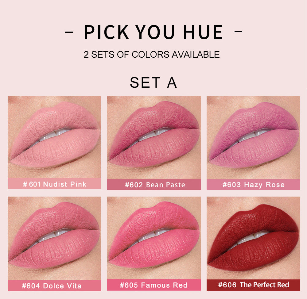 Crystal Tube Matte Lipstick Set, 6 Versatile Shades