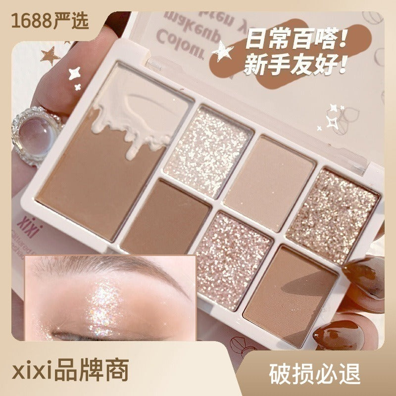 7-Color Eyeshadow Palette for Rosy Glitter Eye Looks