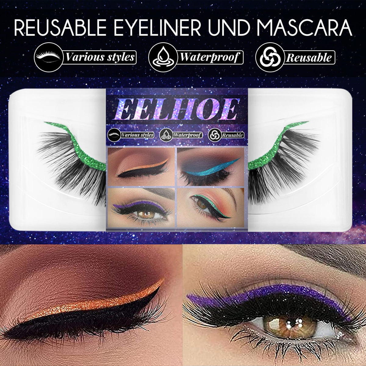 Self-Adhesive False Eyelashes With Glitter Eyeliner