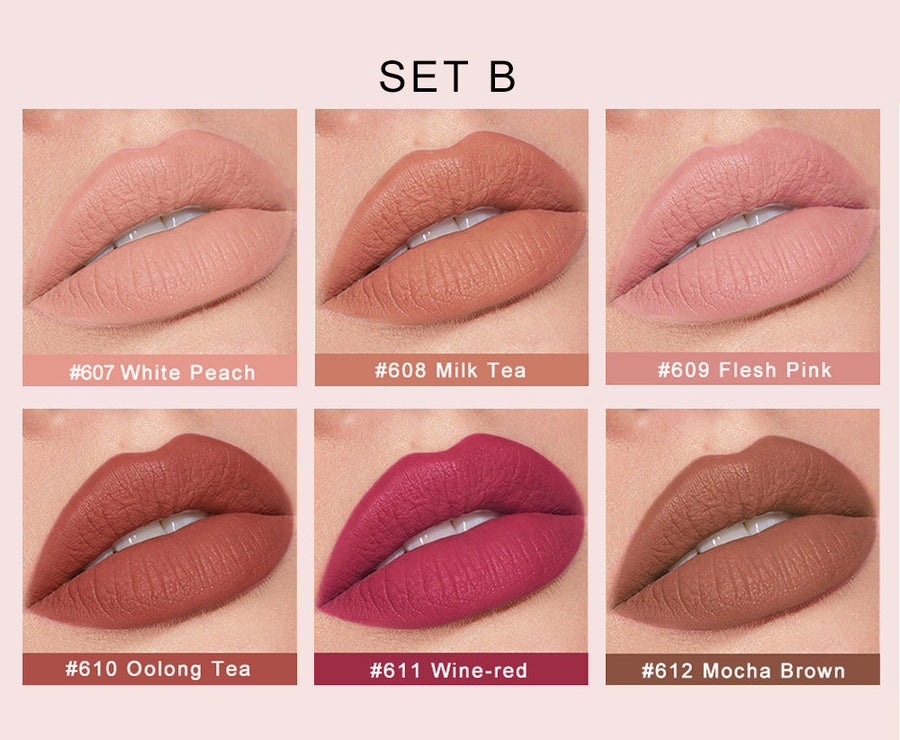 Crystal Tube Matte Lipstick Set, 6 Versatile Shades