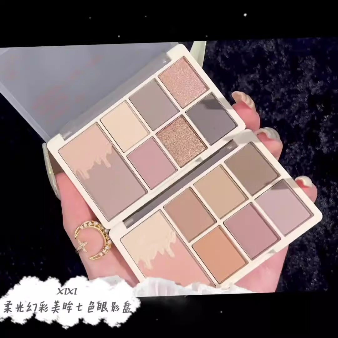 7-Color Eyeshadow Palette for Rosy Glitter Eye Looks