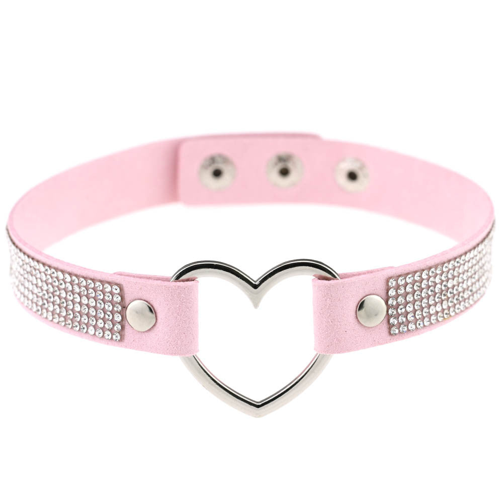 Rhinestone Heart Choker — Statement Harajuku Collar in 10