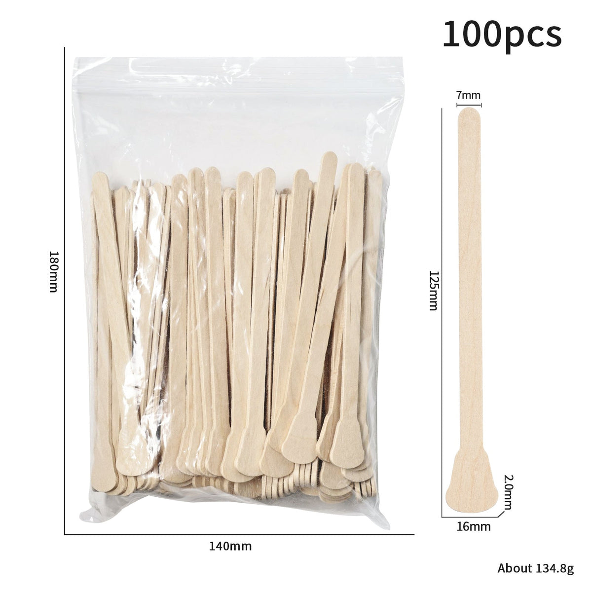Wax Applicator Sticks 100-Pack — 8 Sizes for Precise Hair