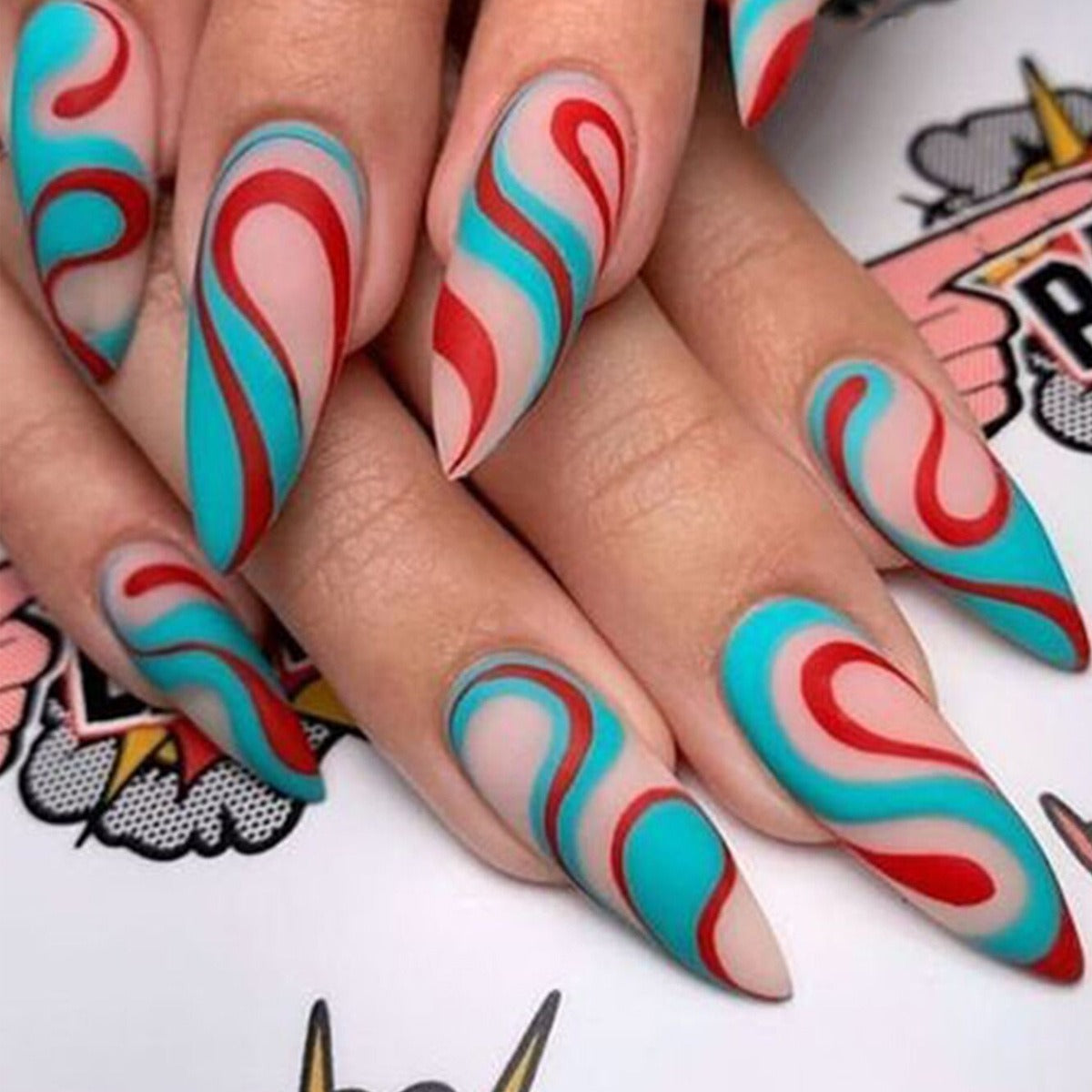 Almond Press-On Nails – Hand-Painted Salon Art in Seconds