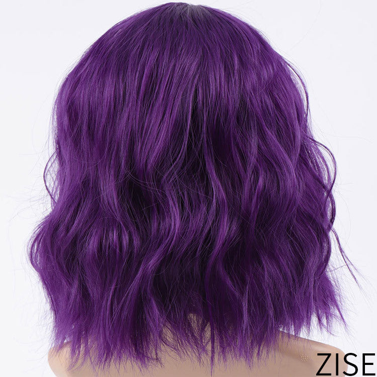 Lavender Curly Bob Wig – Corn Perm Waves, Adjustable Fit