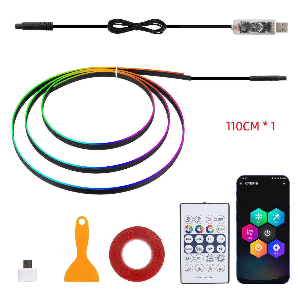 Car LED Strip Lights — Music-Sync Interior RGB, App +