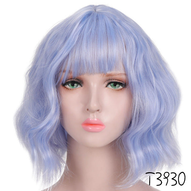 Lavender Curly Bob Wig – Corn Perm Waves, Adjustable Fit