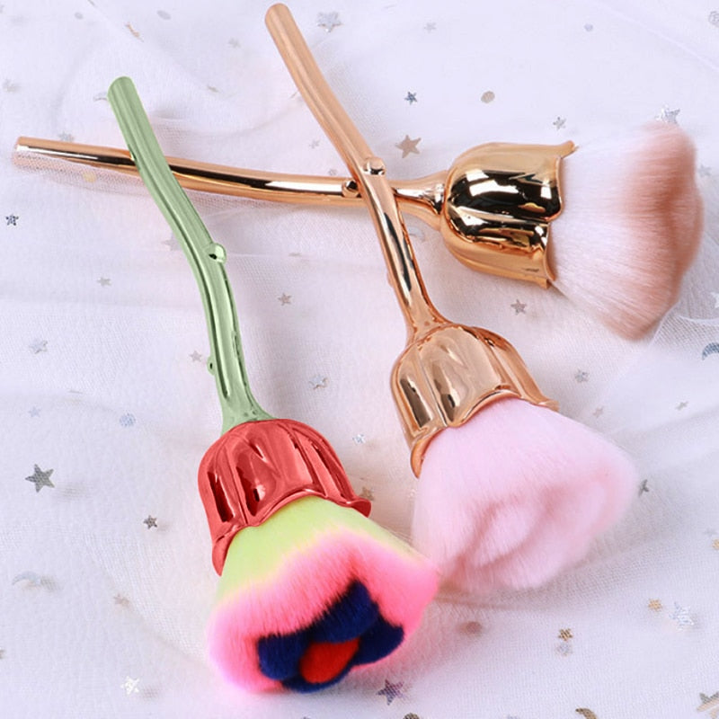 Rose Nail Dust Brush Set — Soft, Fluffy Flower-Shaped Bristles