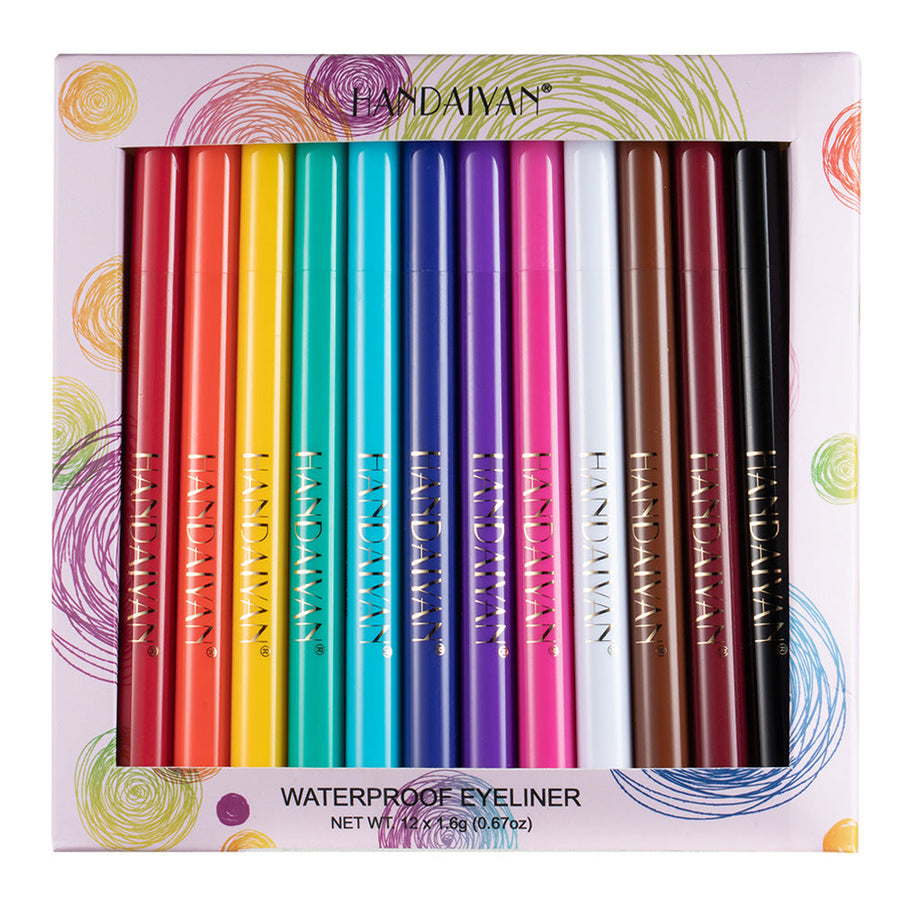 12-Color Waterproof Liquid Eyeliner Set for Bold Looks
