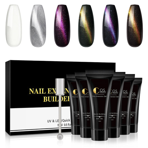 6-Color Poly Nail Extension Kit with Magnetic Multi-Chrome