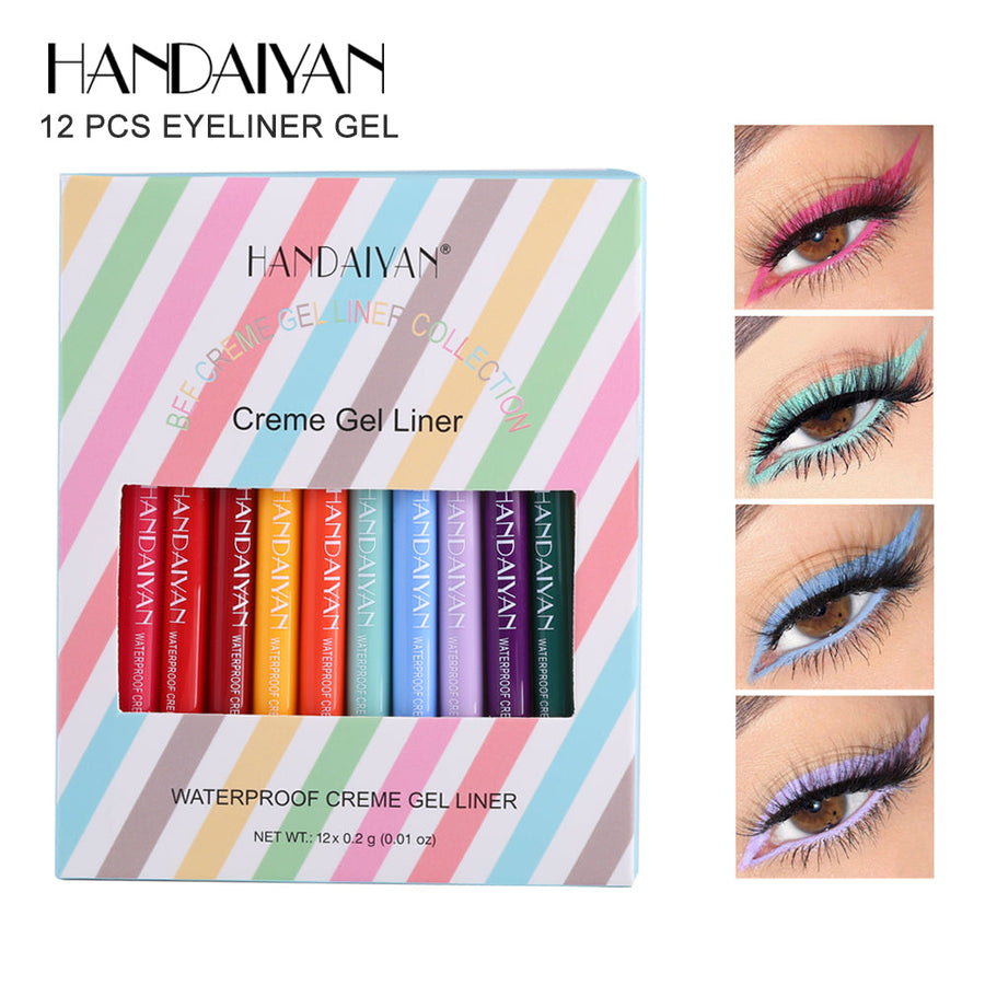 12 Color Gel Eyeliner Pens – Waterproof Quick-Dry