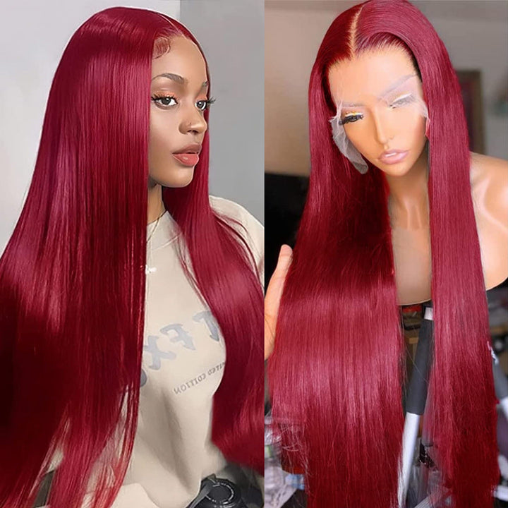 200 Density Straight Human Hair Wig – Burgundy Glam