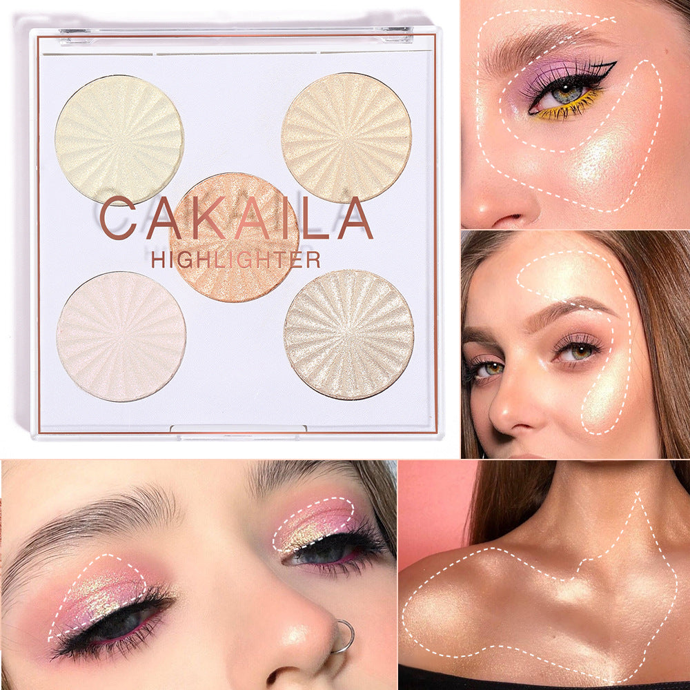 5-Color Highlighter Palette for Face and Body Glow
