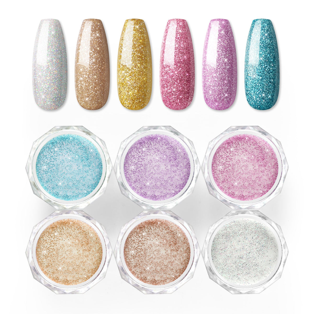 Crystal Powder — 6‑Shade Shimmer Set for Salon‑Quality Nail