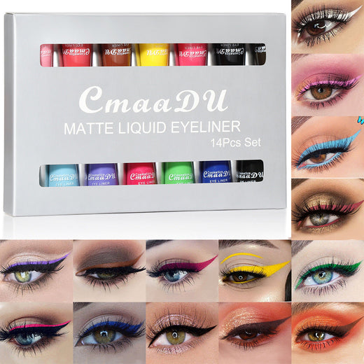 14-Color Liquid Eyeliner Set for Graphic Eye Looks