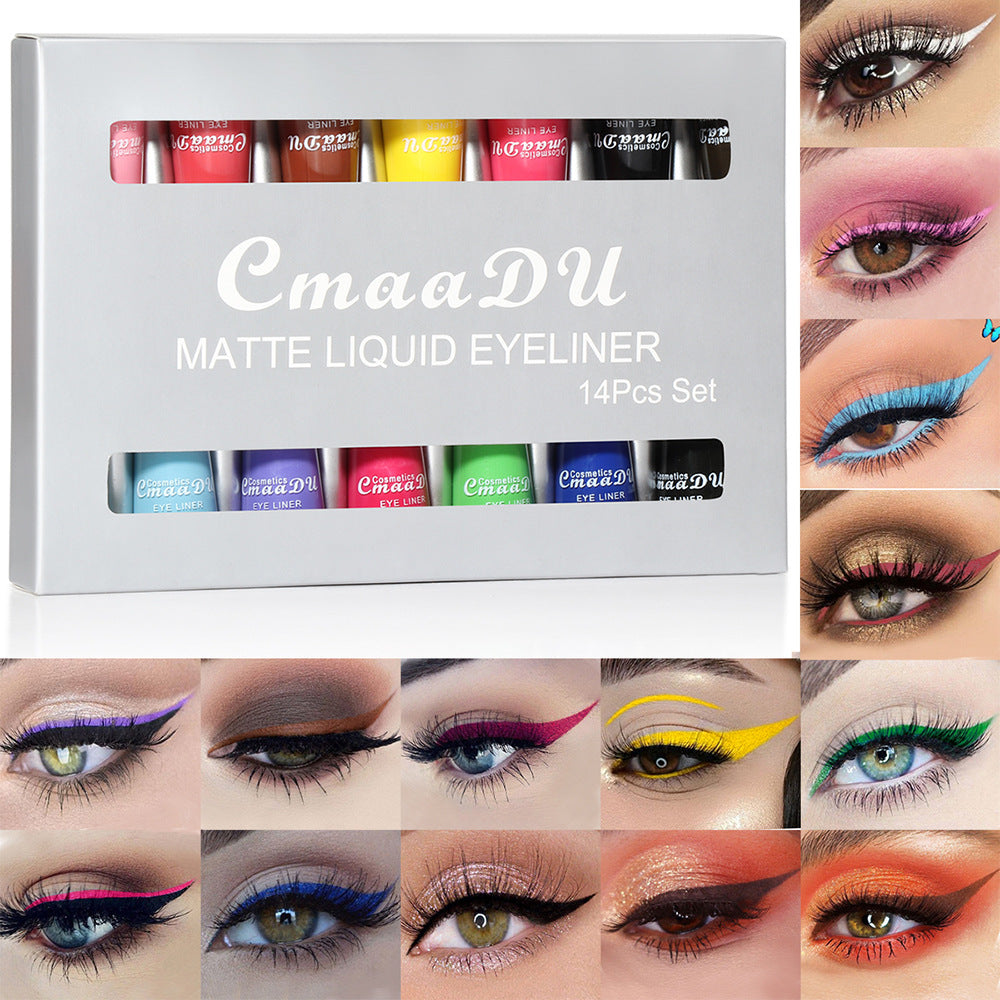 14-Color Liquid Eyeliner Set for Graphic Eye Looks