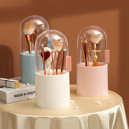 Makeup Brush Storage Box With Rotating Dust-Proof Dome