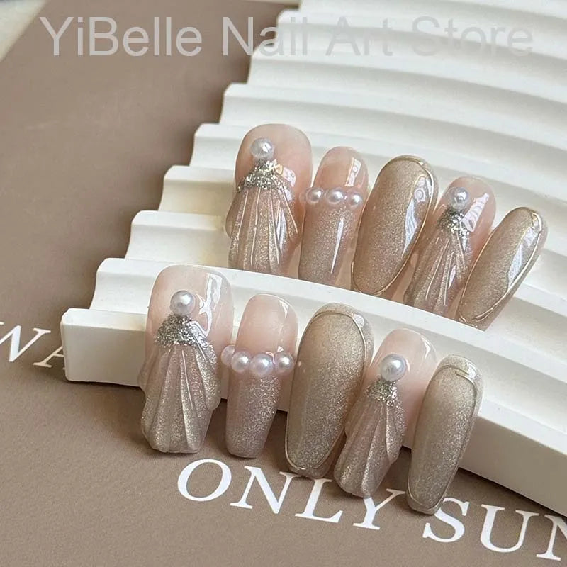 Seashell Pearl Press-On Nails — Handmade, Reusable