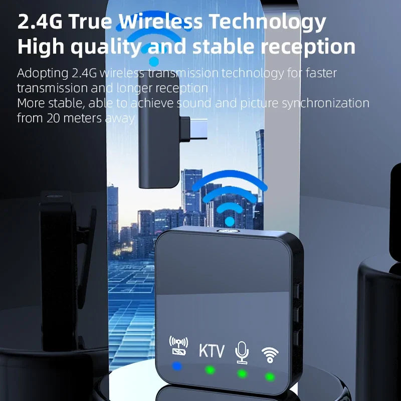 Wireless Lavalier Mic — Stable 20m Range, Advanced Noise