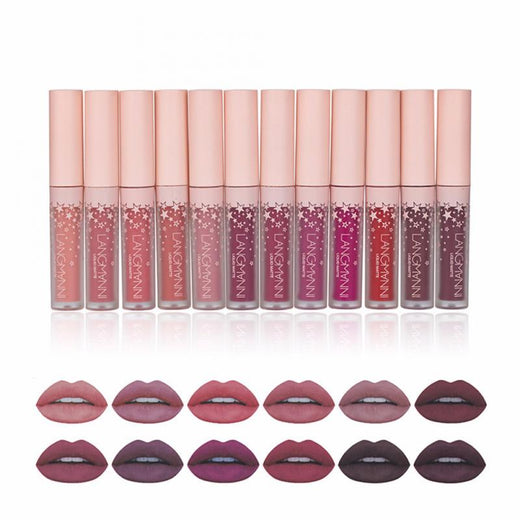 12-Color Liquid Matte Lipstick Set, Waterproof Non-Stick Cup