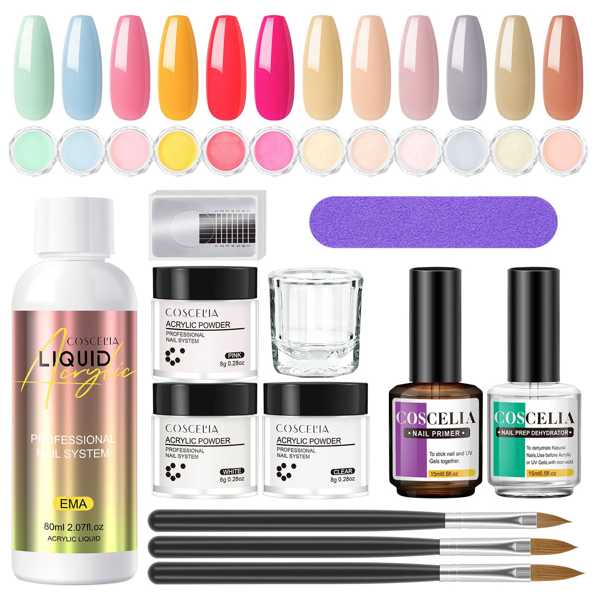 COSCELIA Acrylic Nail Kit – Salon Extensions, No UV Lamp