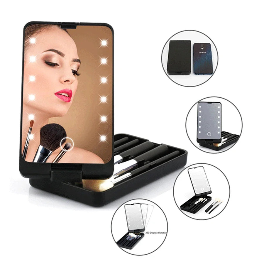 Portable LED Makeup Mirror Box with Rotating Storage