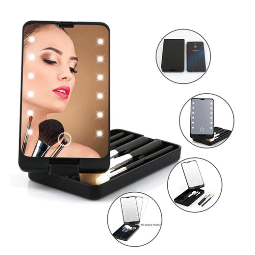 Portable LED Makeup Mirror Box with Rotating Storage
