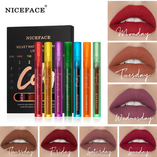 Weekly Lip Gloss Set: 7 Velvet Matte Lip Color Shades