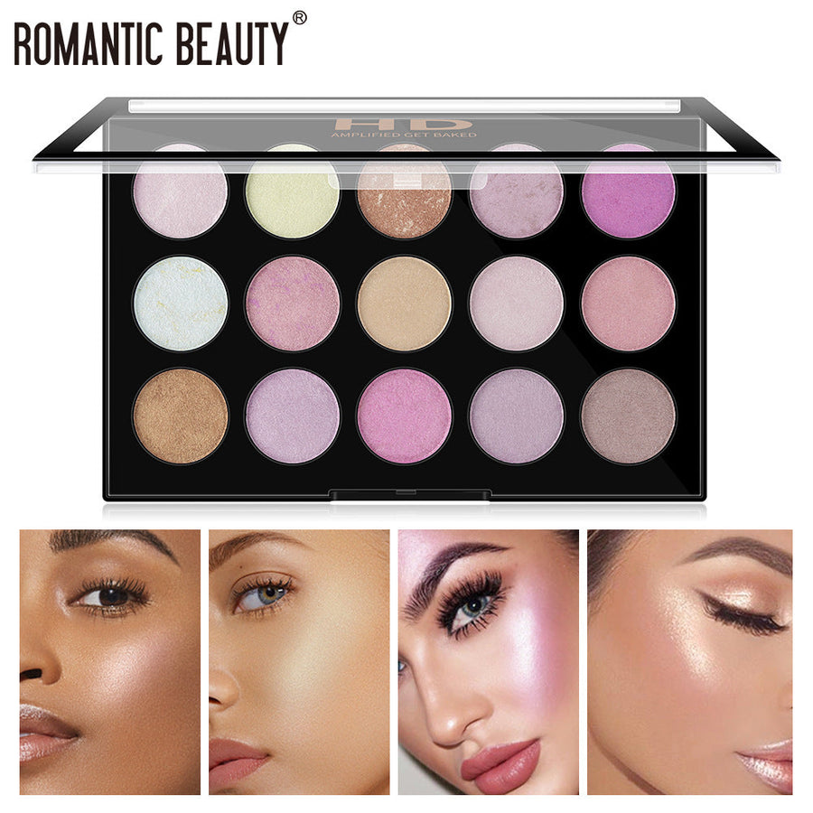 15-Color Highlighter Palette for Face, Eyes & Body