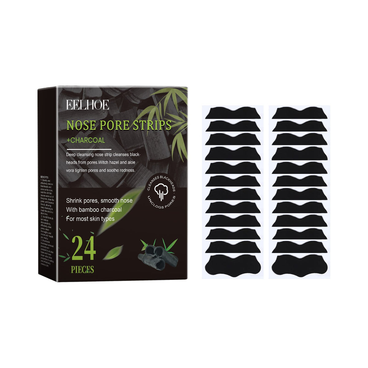 Bamboo Charcoal Nose Strips - Blackhead Removal, 24 Pack