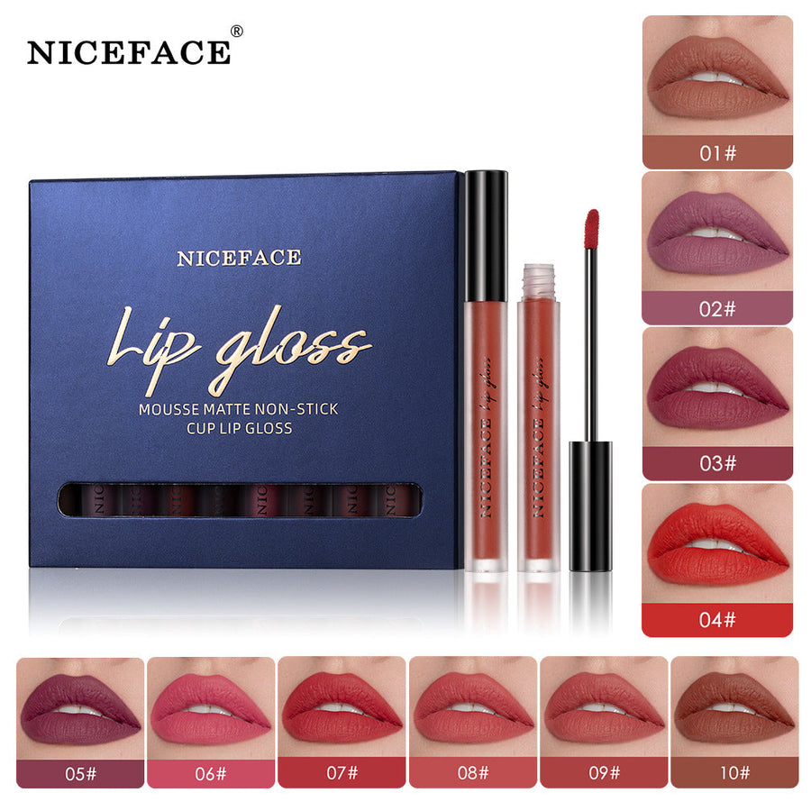 10-Color Matte Lip Glaze Set With Soft Mousse Finish